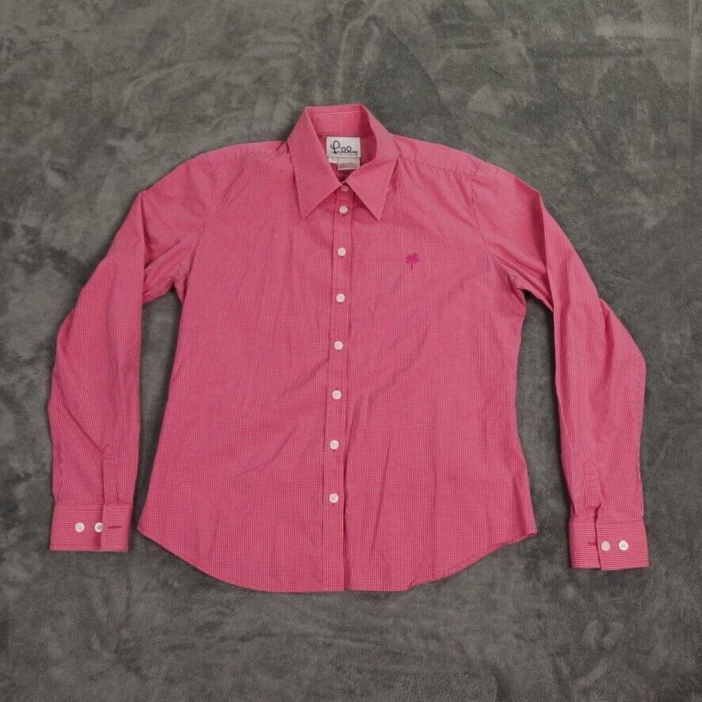Vintage Lilly Pulitzer Top Womens 6  Red‎ Check Logo Palm Tree Gingham Button